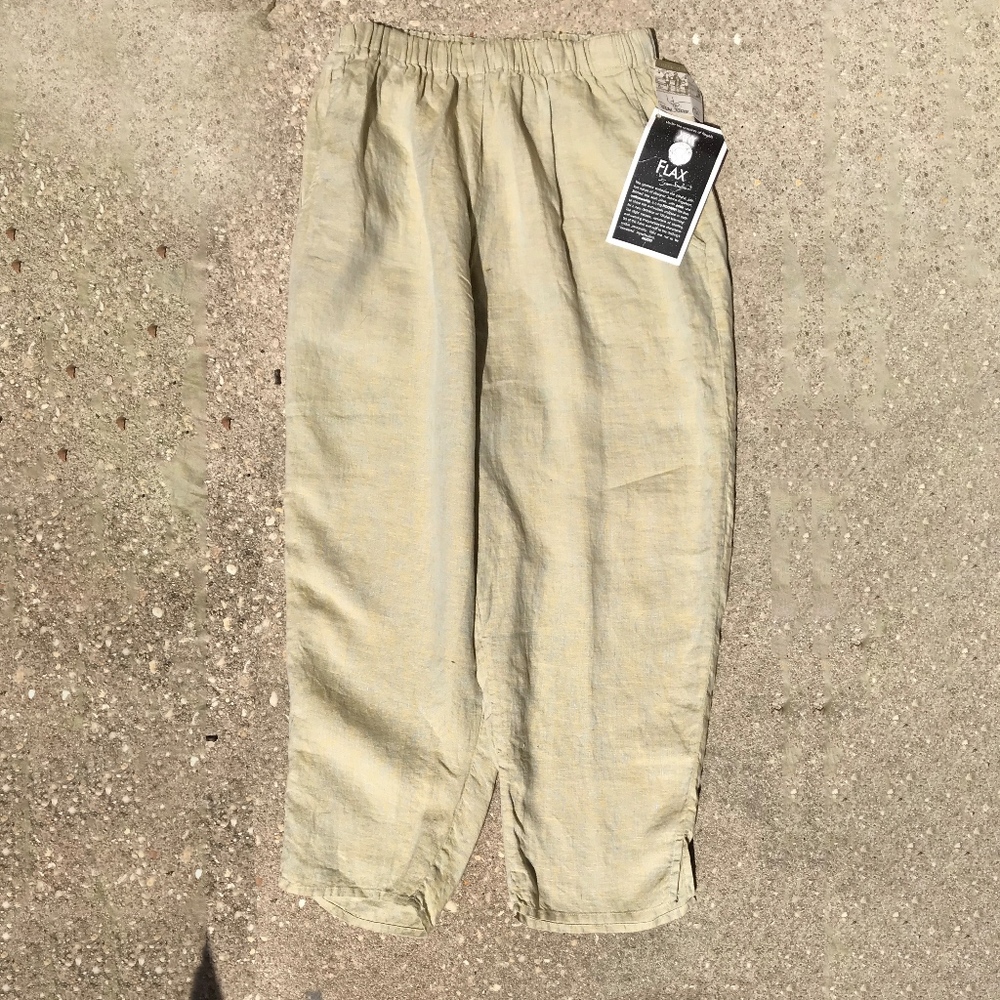 FLAX linen Yellow blue pants NWT